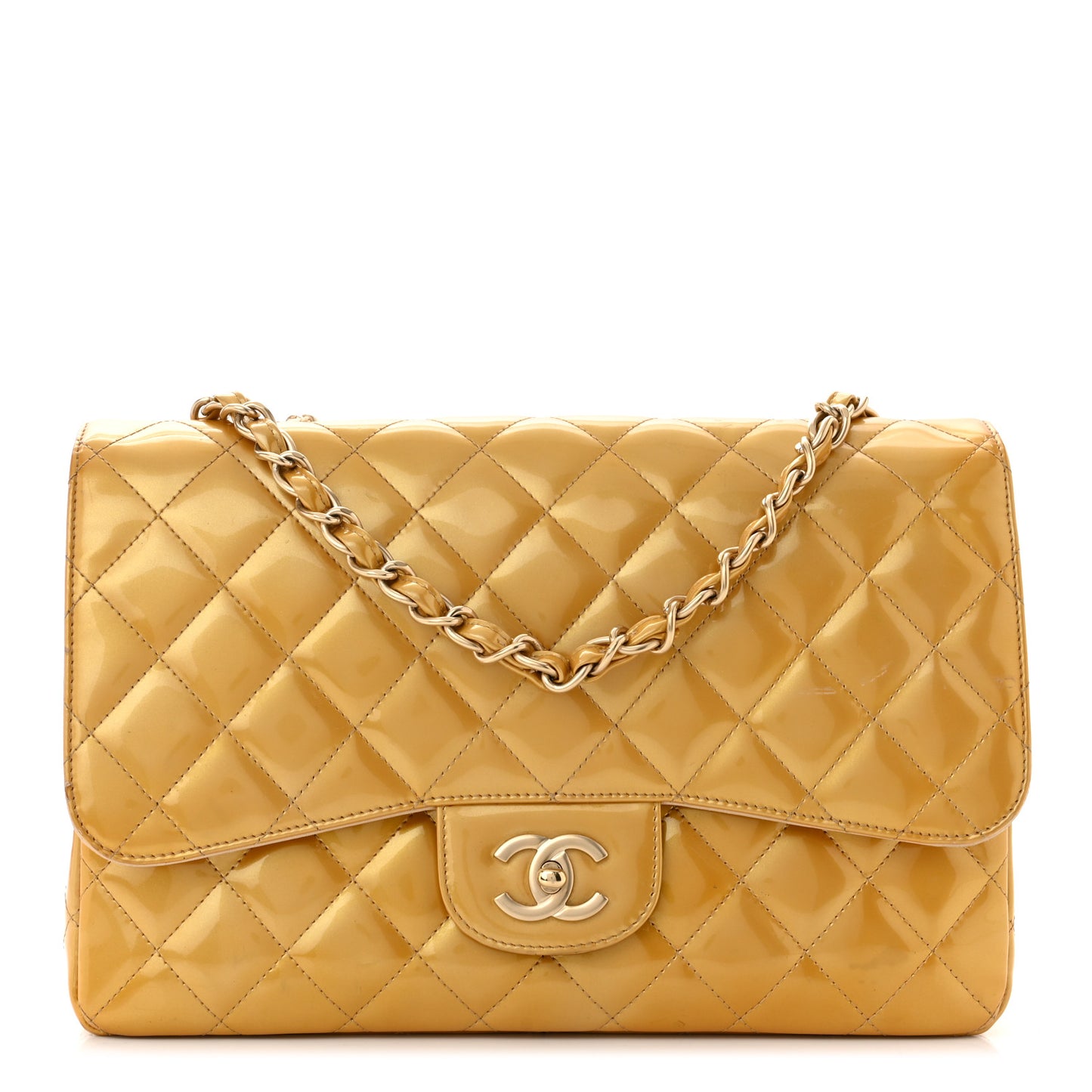 Patent Quilted Jumbo Single Flap Gold