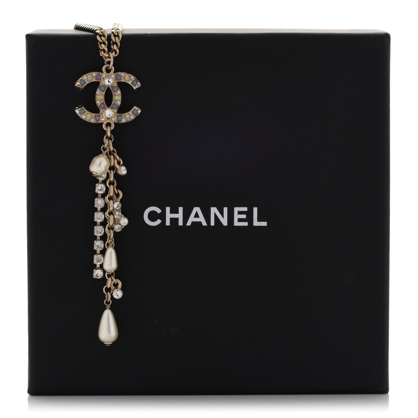 Pearl Crystal Chain CC Multi Strand Necklace Gold