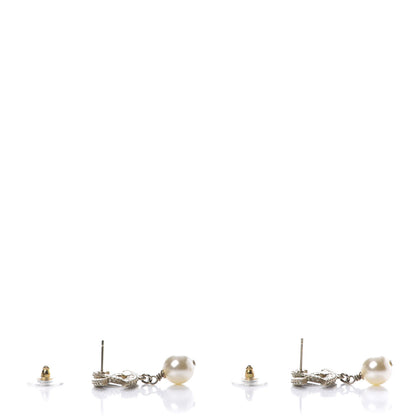 Chanel Crystal Pearl CC Drop Earrings Gold 3 of 5