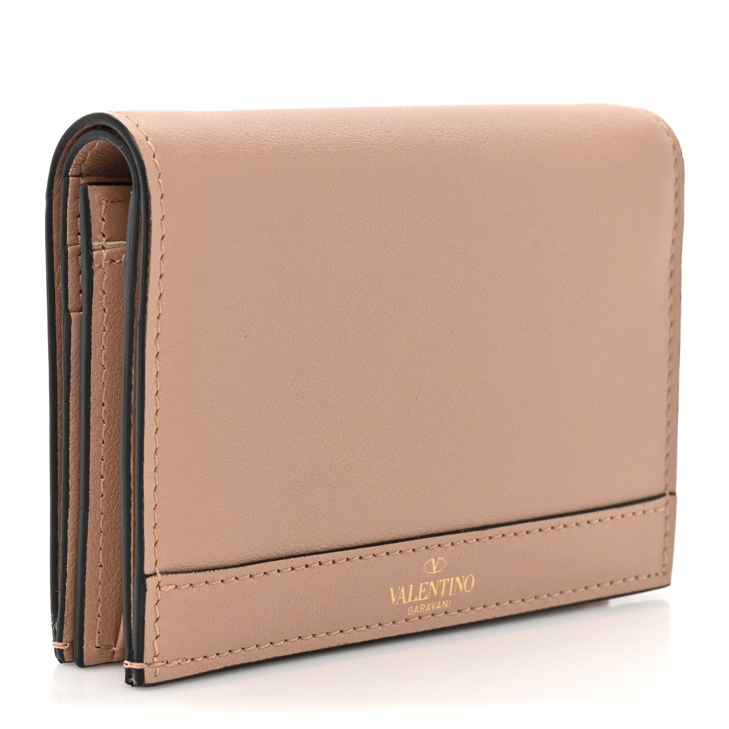 Calfskin Vlogo French Flap Wallet Rose Cannelle