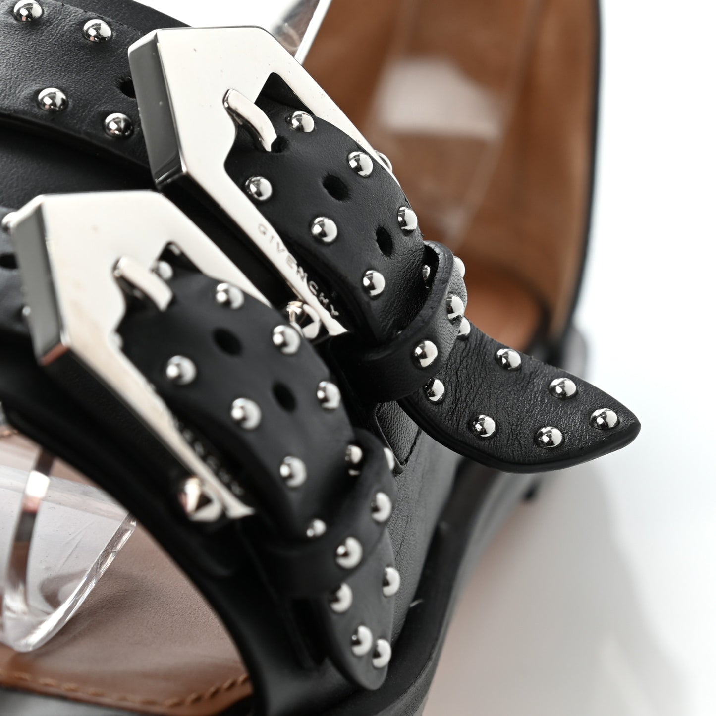 Calfskin Studded Elegant Flat Sandals 38.5 Black