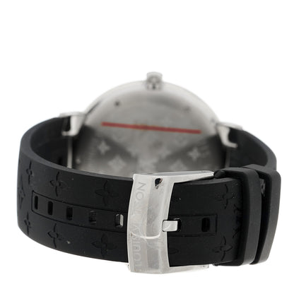Louis Vuitton Stainless Steel Rubber Diamond 39mm Tambour Slim Quartz Watch 3 of 4