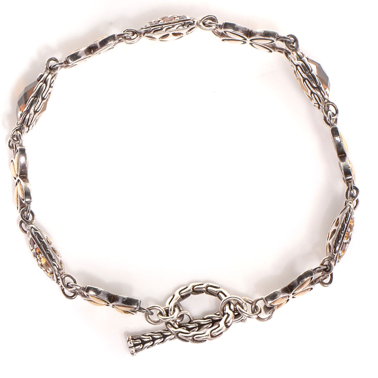 Sterling Silver 18K Gold Citrine Garnet Sunset Batu Kawung Bracelet