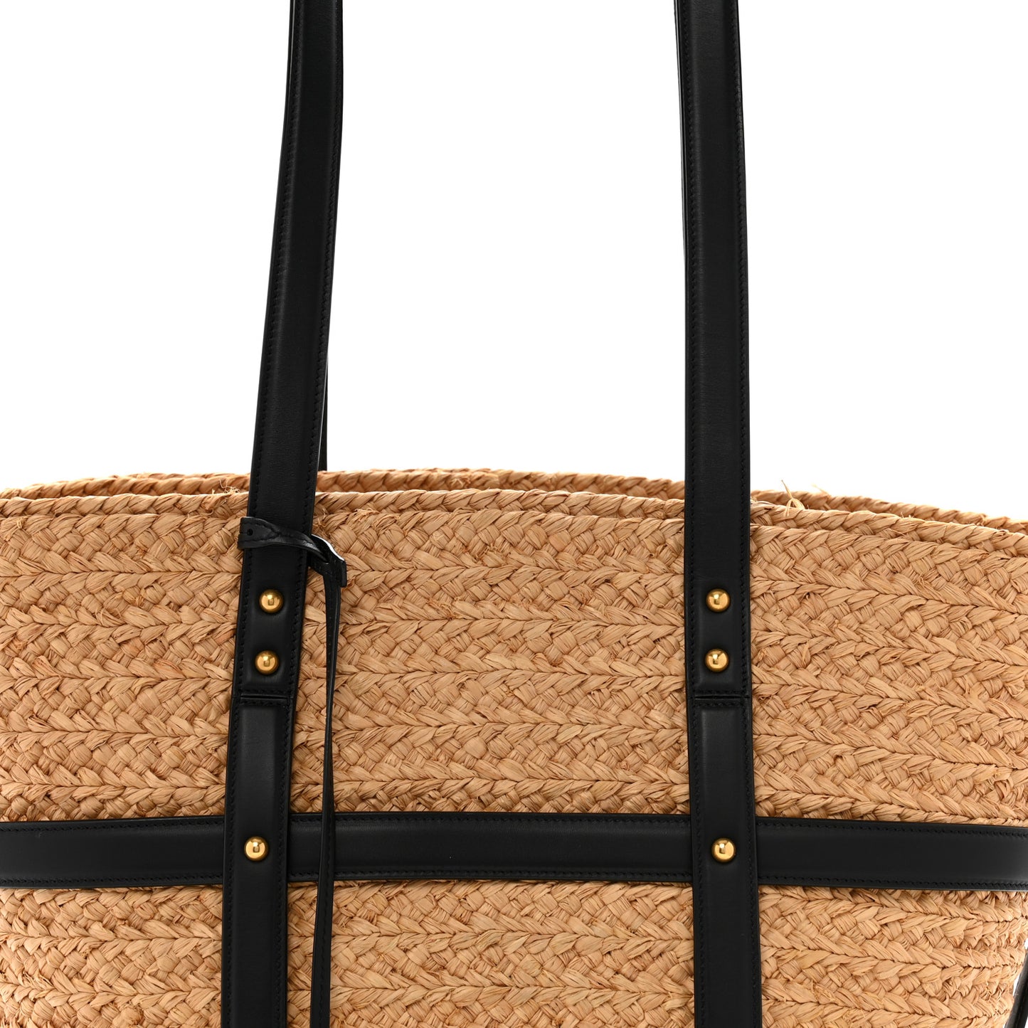 Raffia Calfskin Caged Tote Naturale Black