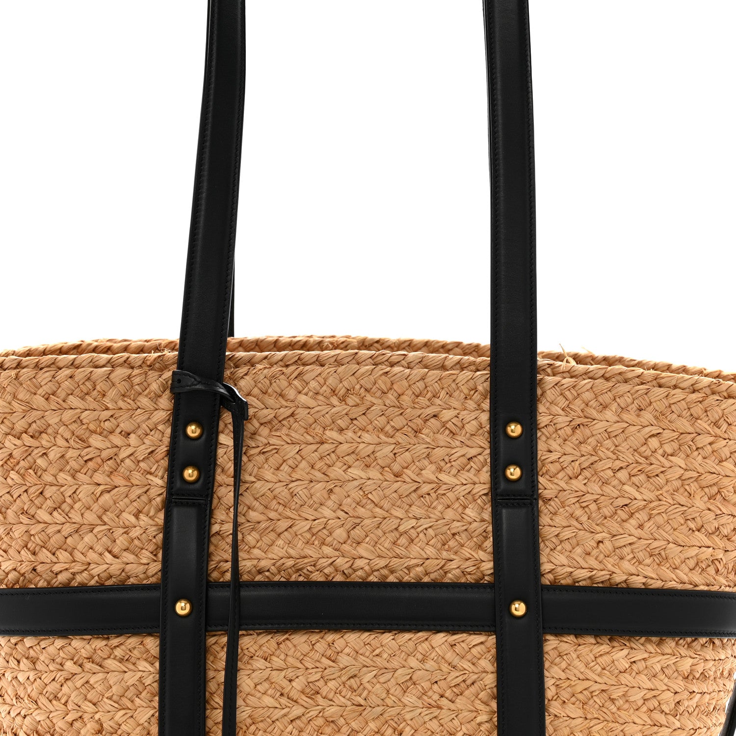 Saint Laurent Raffia Calfskin Caged Tote Naturale Black 8 of 14