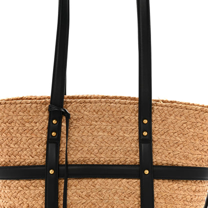 Saint Laurent Raffia Calfskin Caged Tote Naturale Black 8 of 14