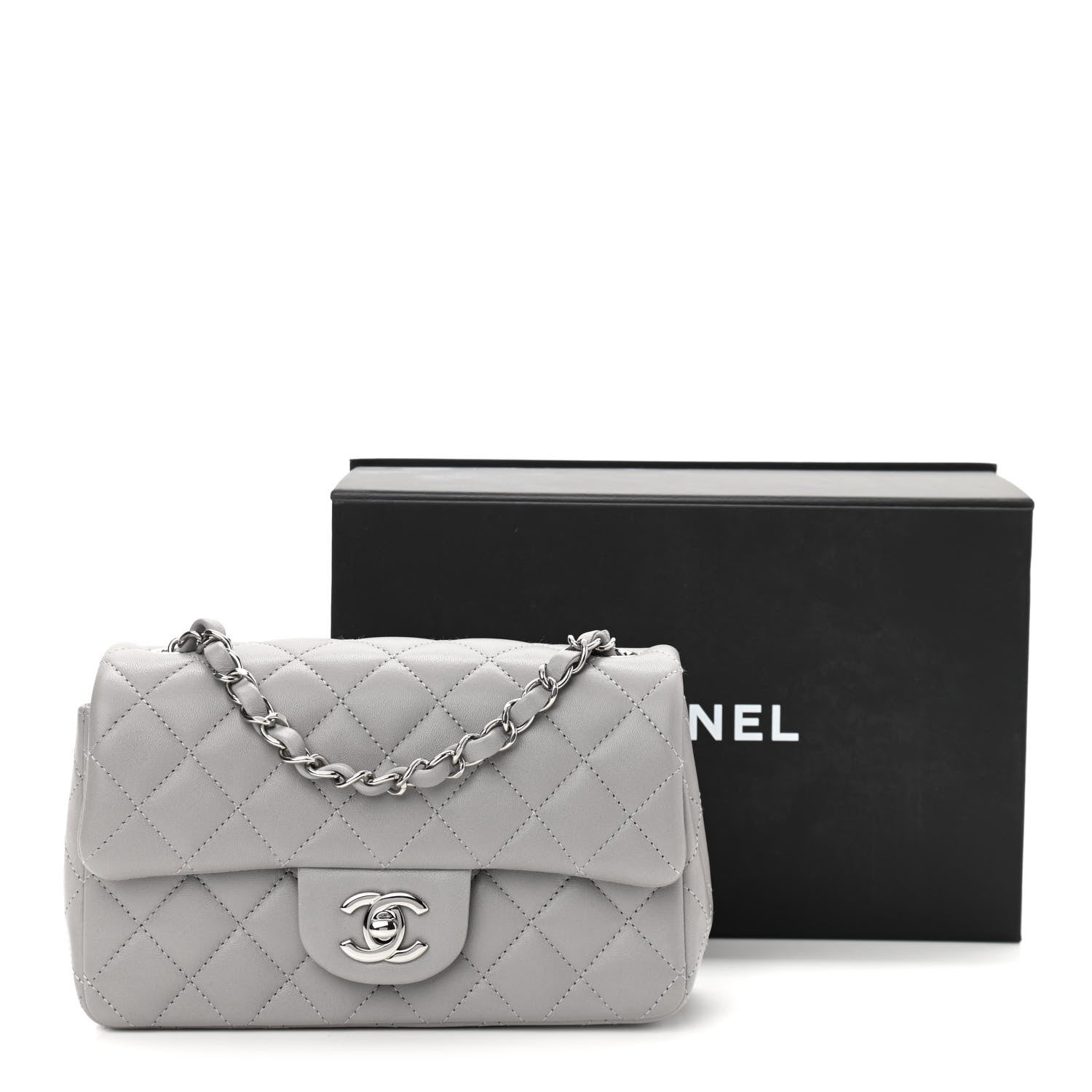 Chanel Lambskin Quilted Mini Rectangular Flap Grey 11 of 11