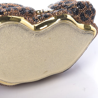 Judith Leiber Swarovski Crystal Leopard Sleeping Cat Minaudiere Clutch Gold Multicolor 9 of 15