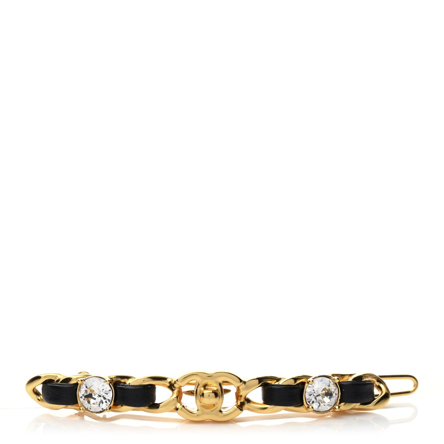 Crystal Lambskin CC More Is More Hair Clip Black Gold