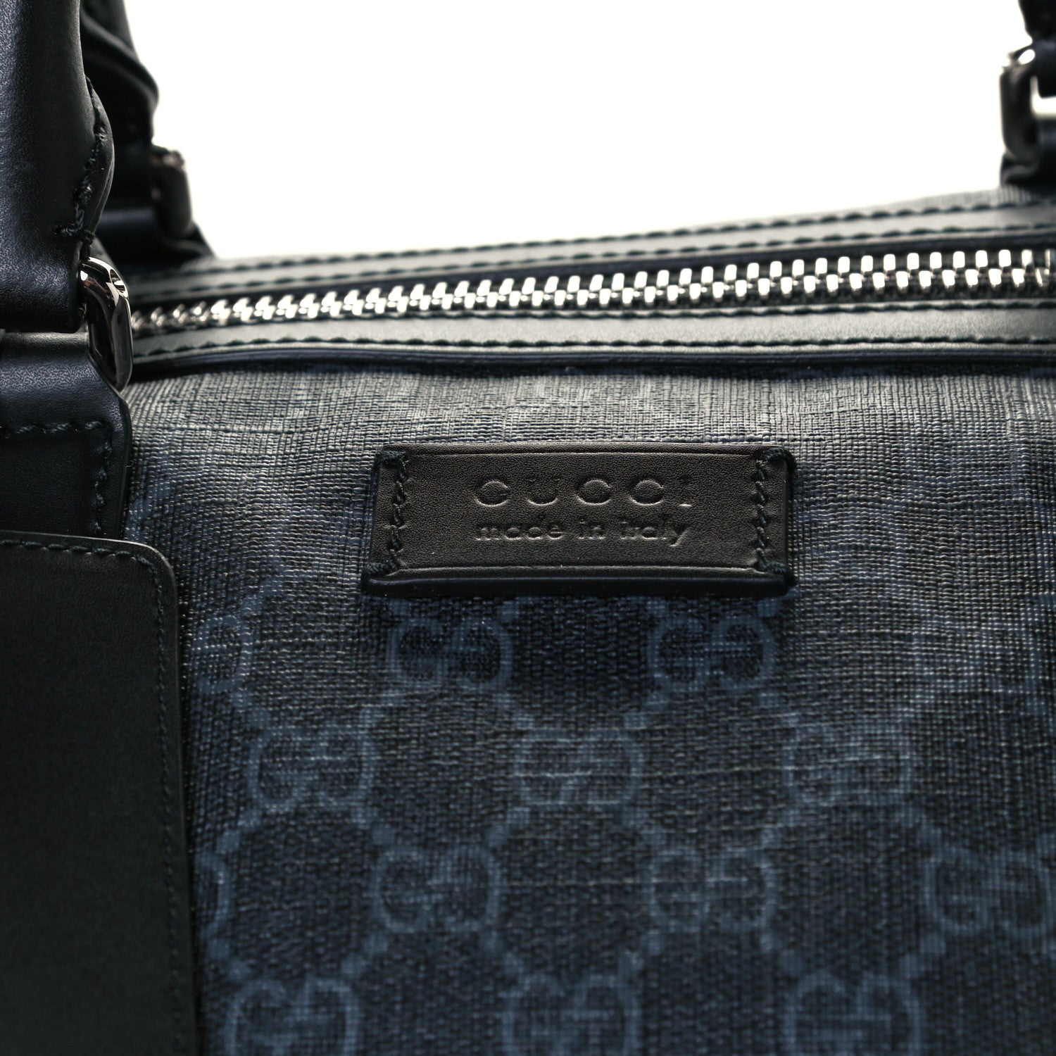Gucci Soft GG Supreme Monogram Appia Calfskin Web Large Carry On Duffle Bag Black Grey 10 of 13