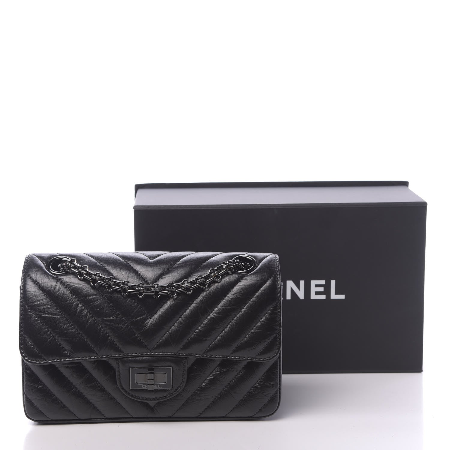 Chanel Aged Calfskin Chevron Quilted 2.55 Reissue Mini Flap So Black 11 of 11