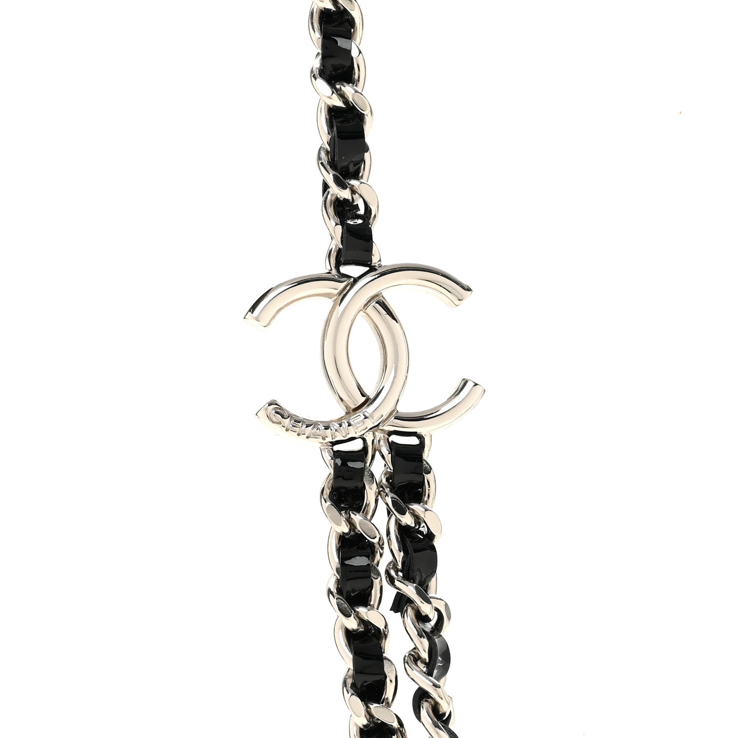 Chanel Metal Patent CC Double Chain Necklace Black Silver 4 of 6