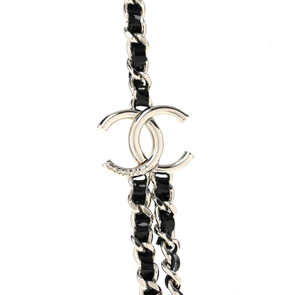 Chanel Metal Patent CC Double Chain Necklace Black Silver 4 of 6