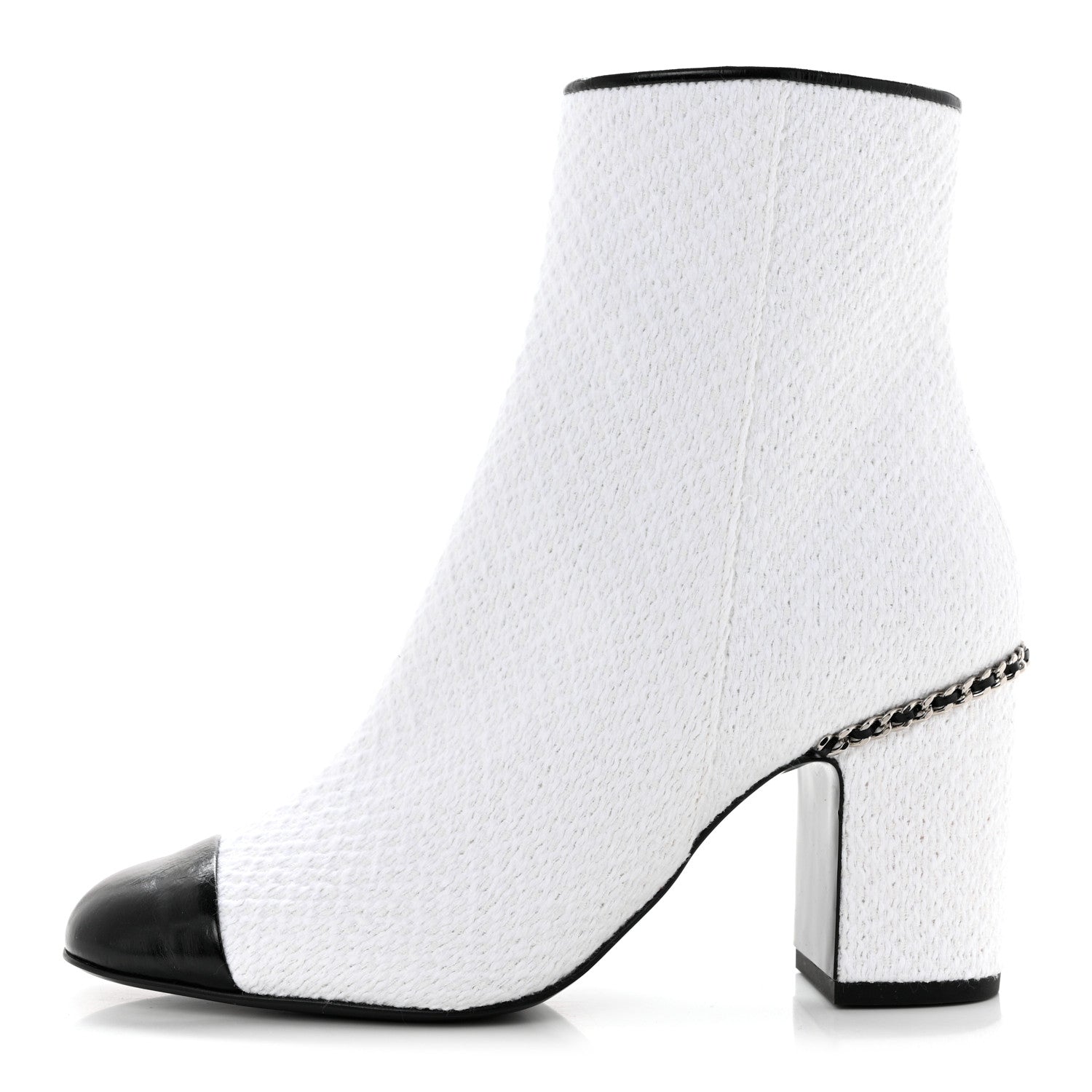 Chanel Tweed Cap Toe CC Ankle Boots 36.5 White Black 1 of 9