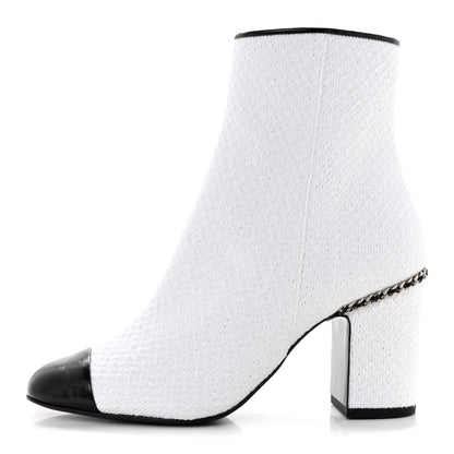 Chanel Tweed Cap Toe CC Ankle Boots 36.5 White Black 1 of 9