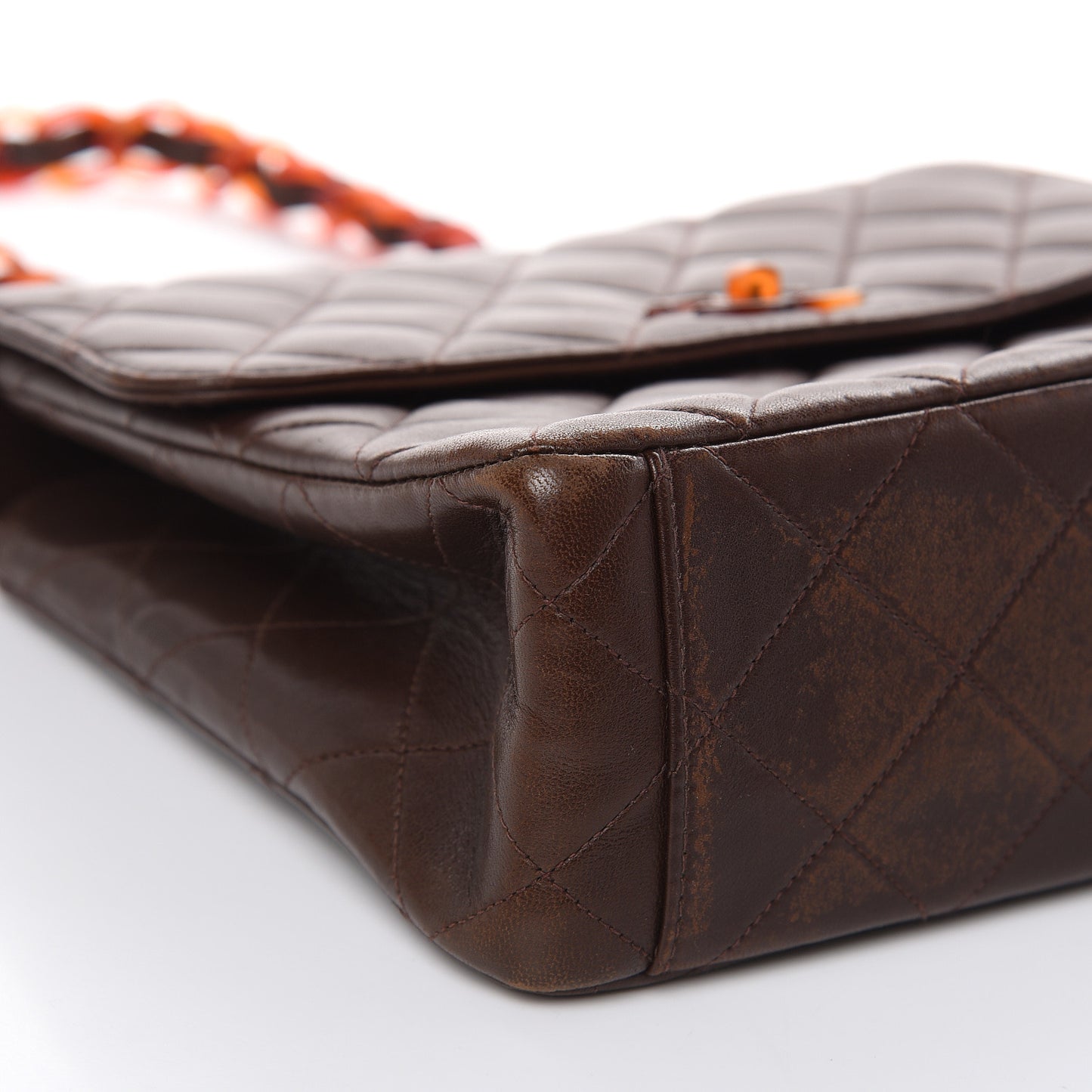 Lambskin Tortoise Square Chain Flap Brown