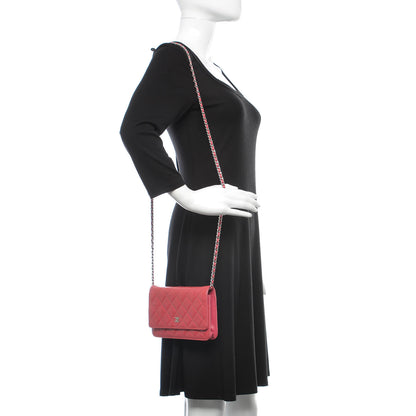 Chanel Patent Quilted Wallet On Chain WOC Dark Pink 2 of 13