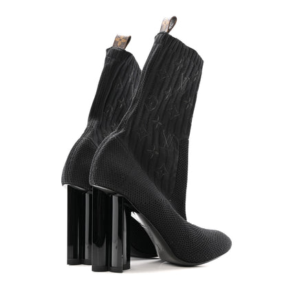 Louis Vuitton Monogram Stretch Fabric Silhouette Ankle Boots 37 Black 5 of 12