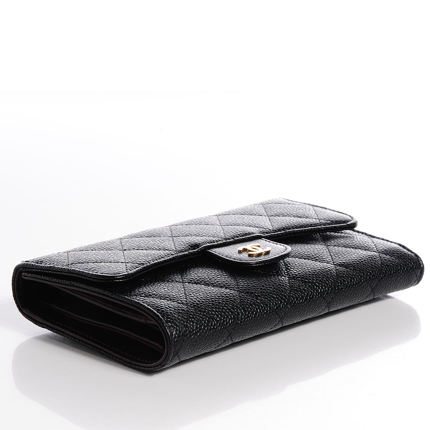 Caviar Quilted Large Flap Wallet Black