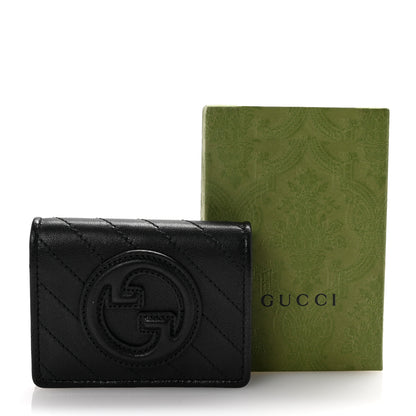Gucci Sakai Be Green Calfskin Diagonal Stitched Blondie Card Case Wallet Black 8 of 8