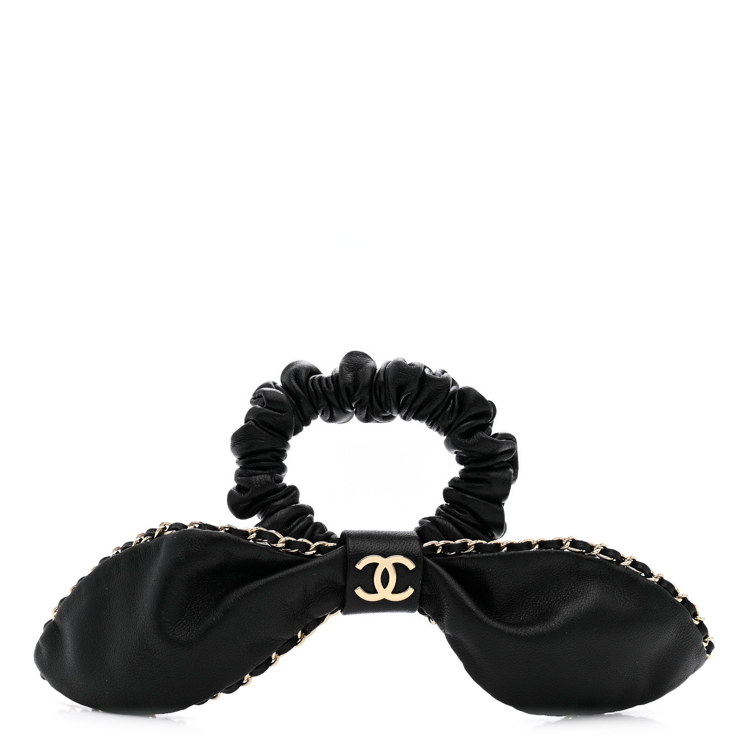 Chanel Lambskin Chain CC Bow Hair Scrunchie Black 1 of 8