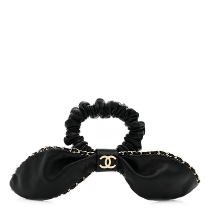 Chanel Lambskin Chain CC Bow Hair Scrunchie Black 1 of 8