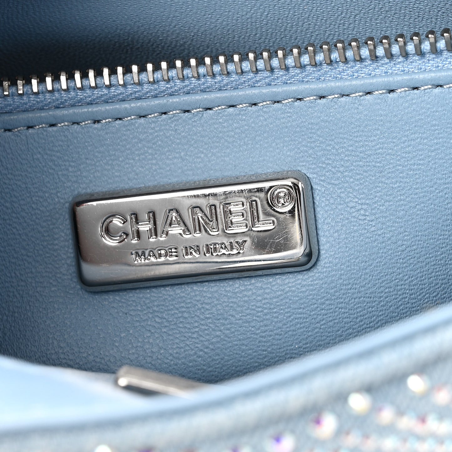 Denim Strass Evening Flap Bag Blue