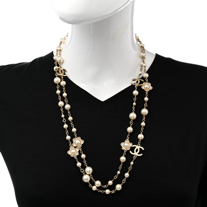 Chanel Pearl Bead CC Flower Long Necklace Gold 2 of 5