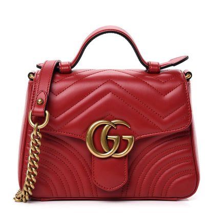 Gucci Calfskin Matelasse Mini GG Marmont Top Handle Shoulder Bag Hibiscus Red 1 of 10