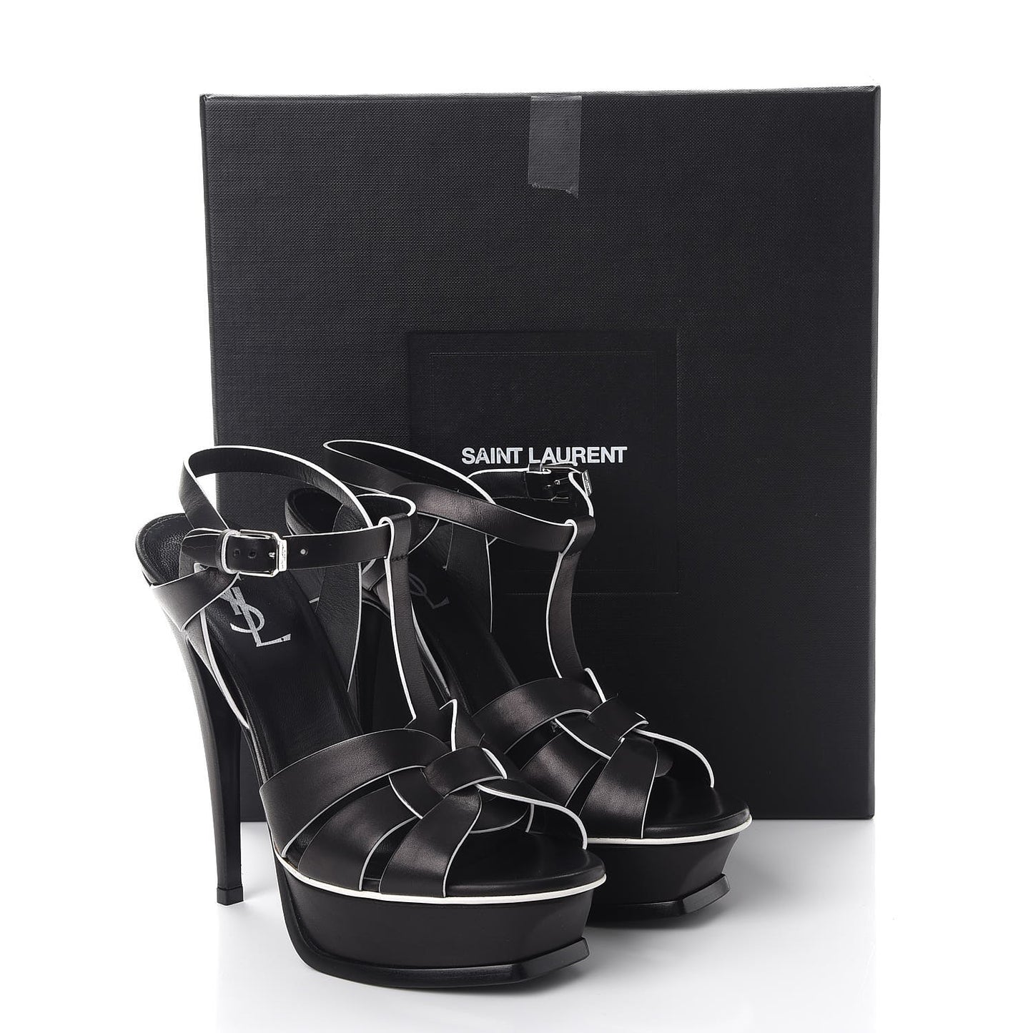 Calfskin Tribute 105 Platform Sandals 37 Black White