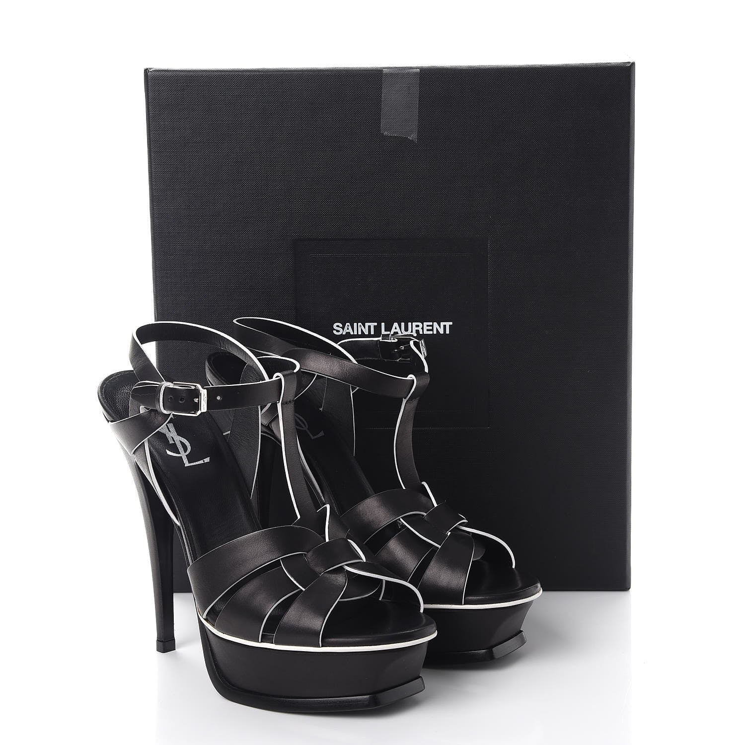 Saint Laurent Calfskin Tribute 105 Platform Sandals 37 Black White 10 of 10