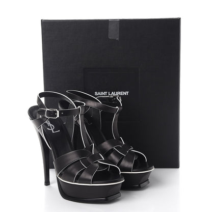 Saint Laurent Calfskin Tribute 105 Platform Sandals 37 Black White 10 of 10