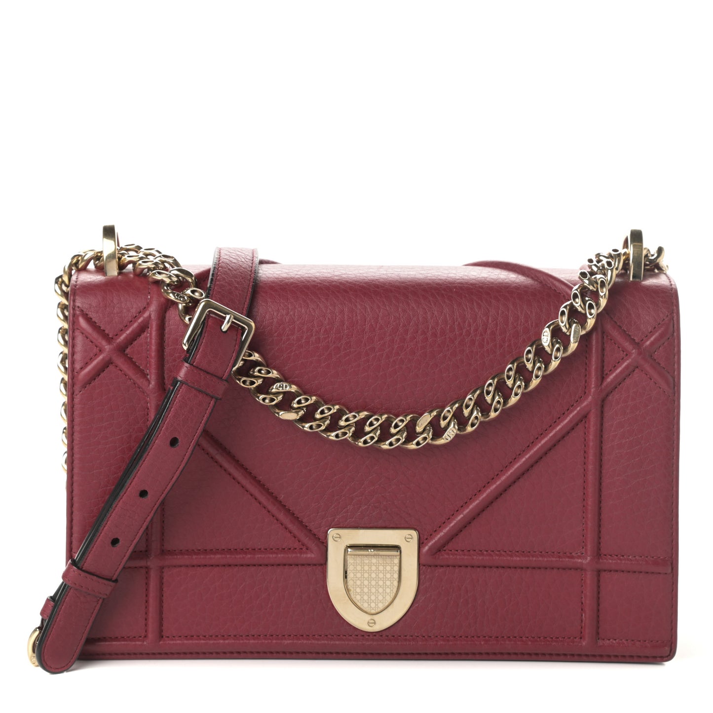 Grained Calfskin Medium Diorama Flap Bag Burgundy