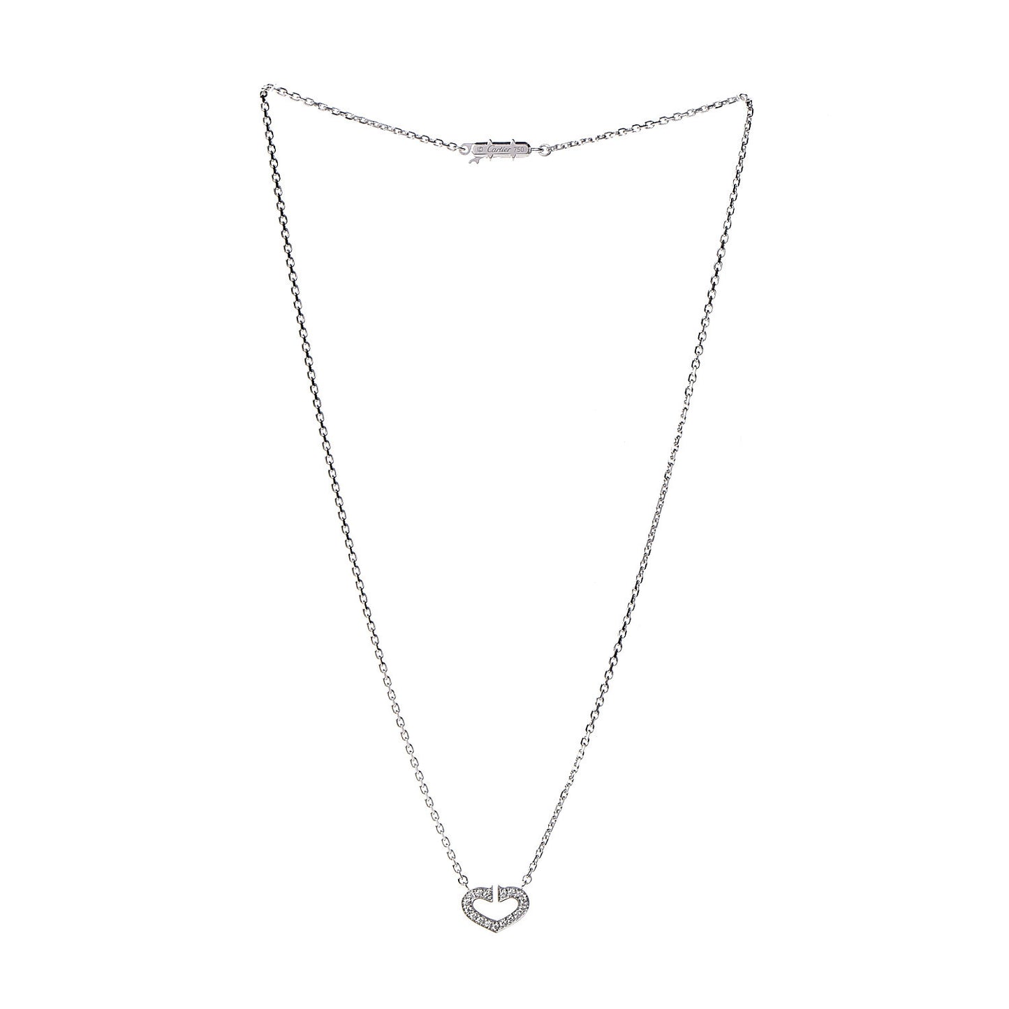 18K White Gold Diamond Small Hearts and Symbols Pendant Necklace