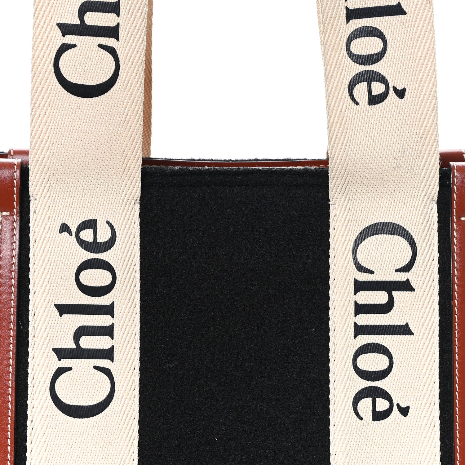 Chloe Felt Calfskin Medium Woody Ribbon Tote Black 1860586