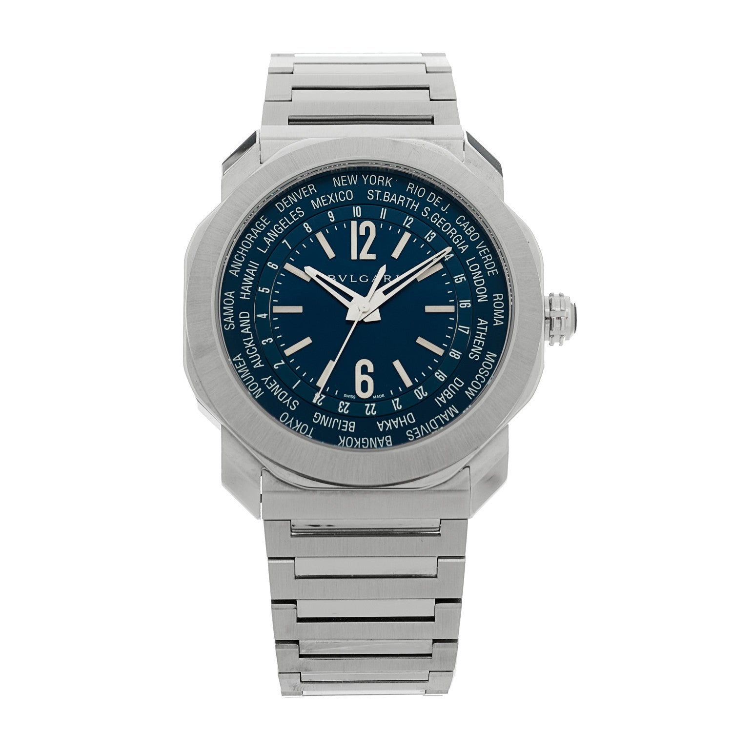 Bulgari Stainless Steel 41mm Octo Roma Worldtimer Automatic Watch Blue 1 of 5