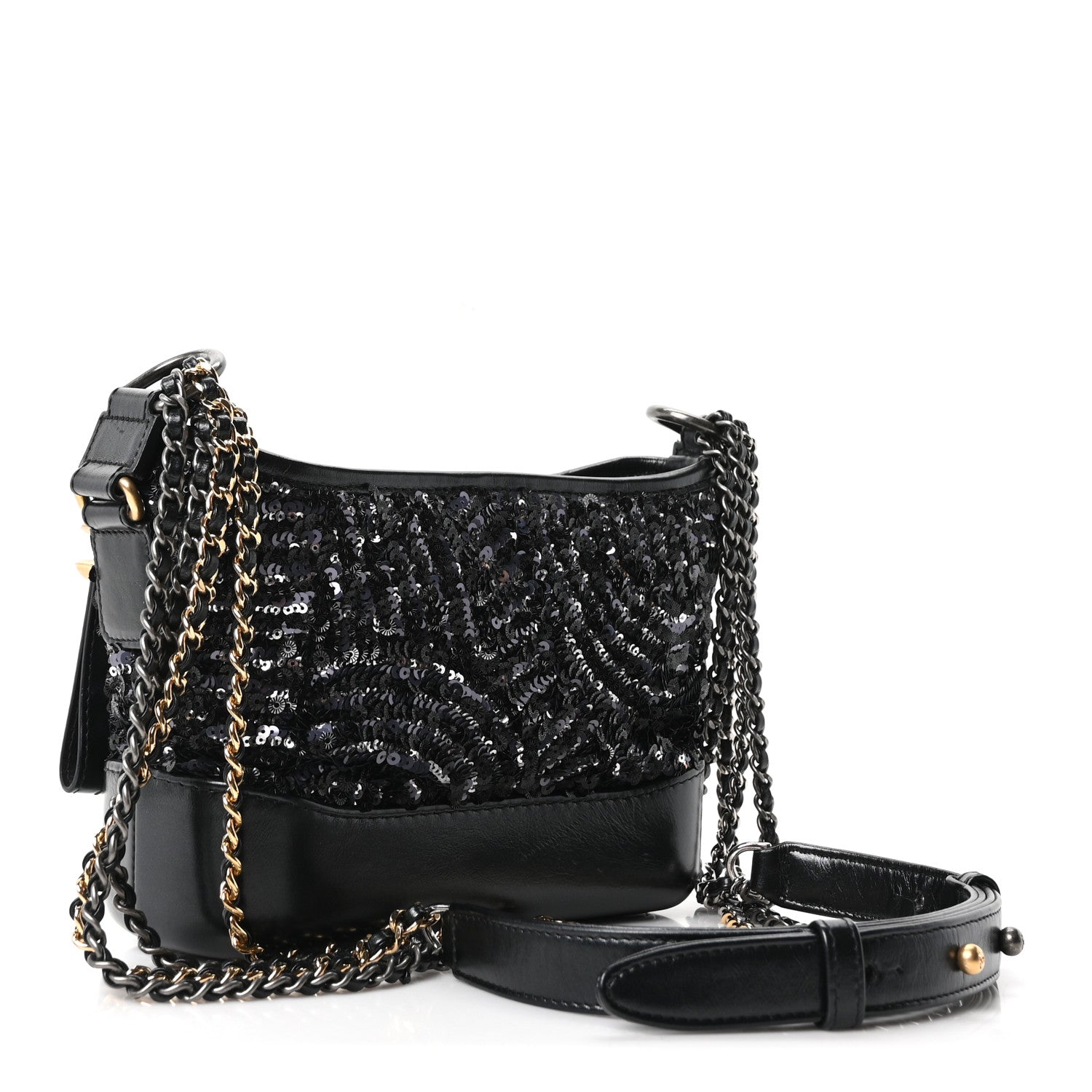 Chanel Sequin Calfskin Small Gabrielle Hobo Black Silver 3 of 10