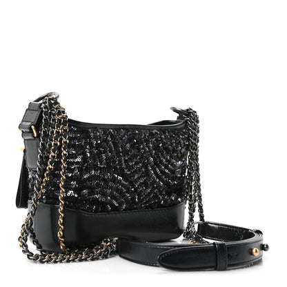 Chanel Sequin Calfskin Small Gabrielle Hobo Black Silver 3 of 10