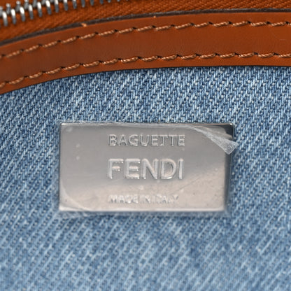 Fendi Denim Vitello King FF Embroidered Baguette Denim Chiaro Brandy 6 of 10