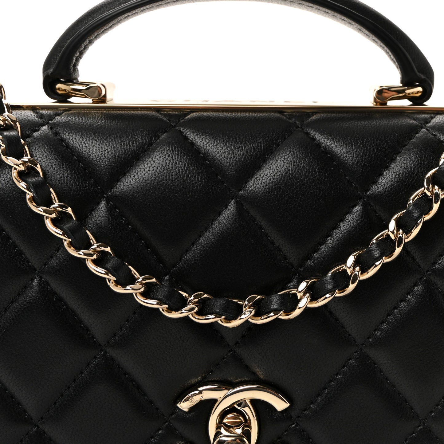 Lambskin Quilted Top Handle Trendy CC Wallet On Chain WOC Black