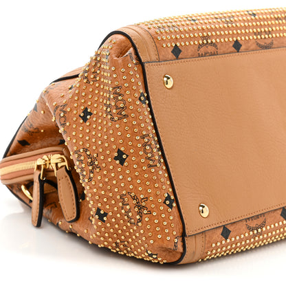 MCM Visetos Studded Boston Satchel Cognac 9 of 14