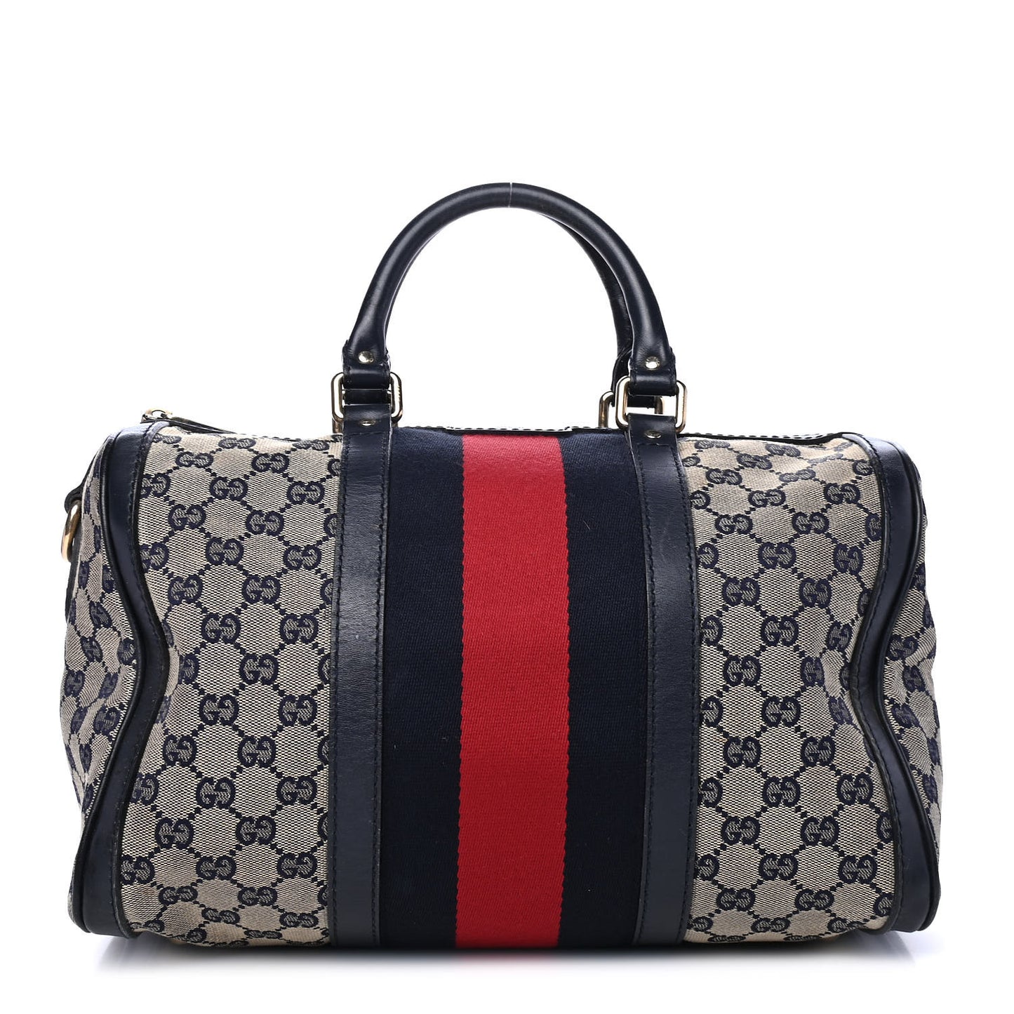 Monogram Selleria Calfskin Vintage Web Medium Boston Beige Blue
