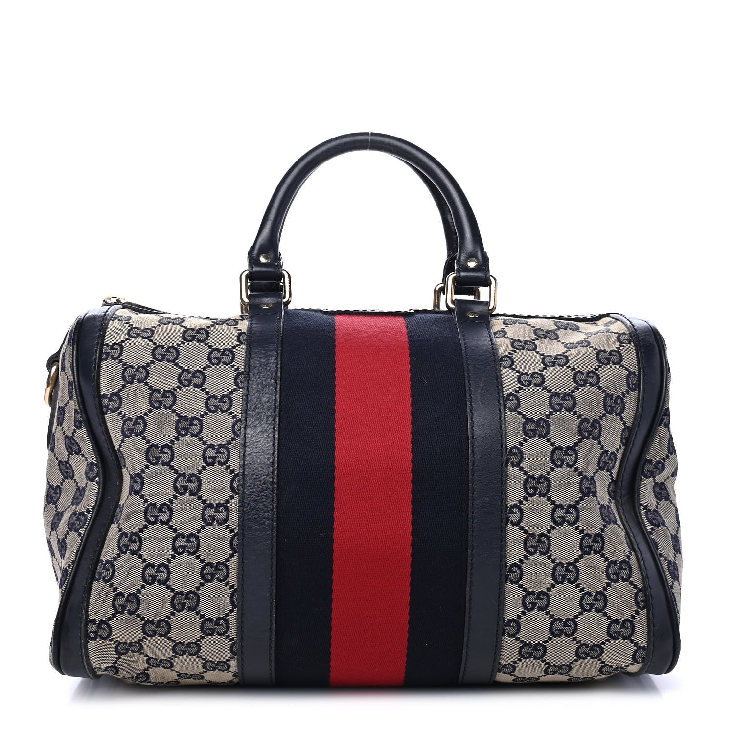Gucci Monogram Selleria Calfskin Vintage Web Medium Boston Beige Blue 1 of 5