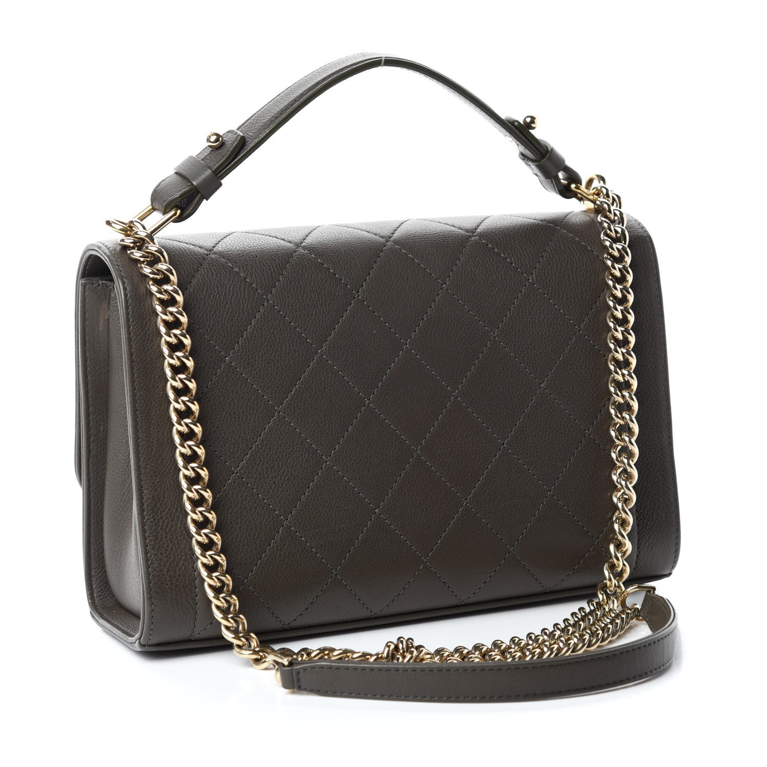 Chanel Grained Calfskin Quilted Medium Label Click Flap Bag Green 3 of 11