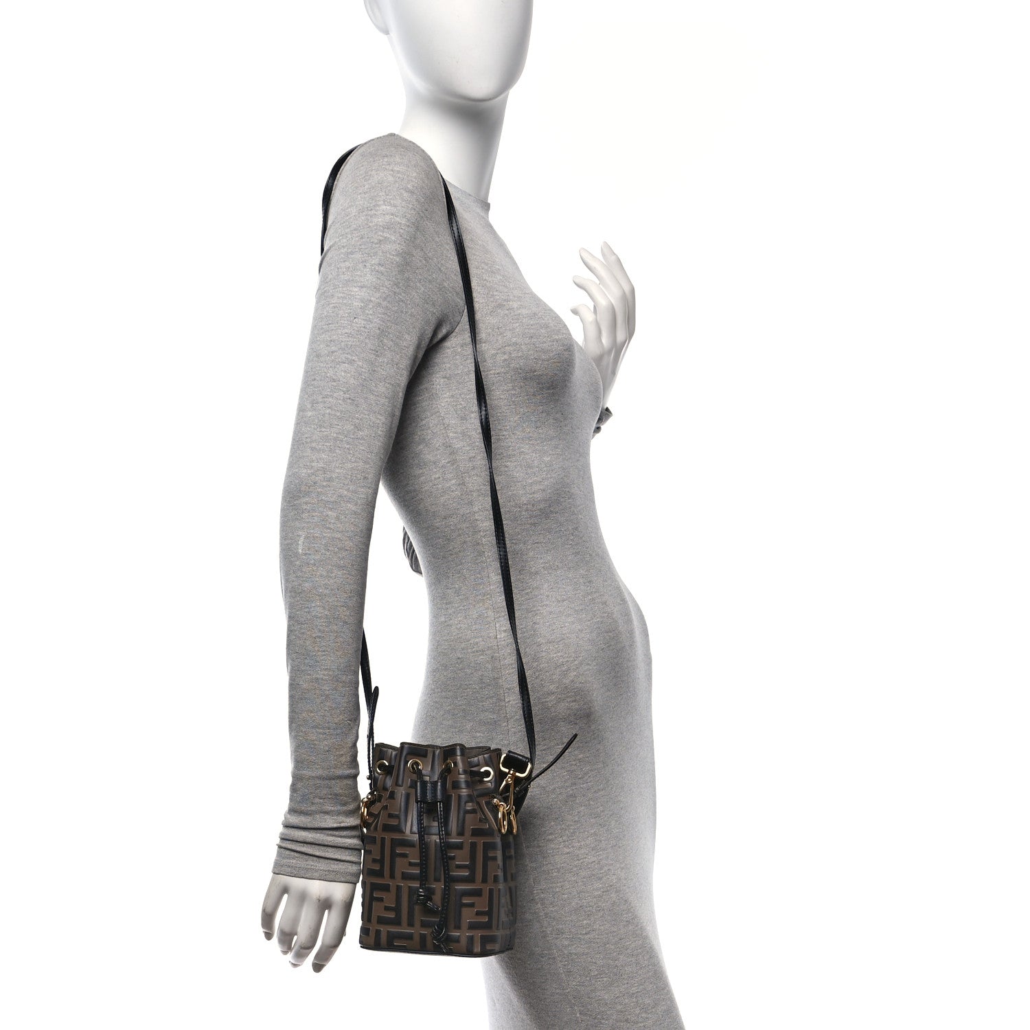 Fendi Vitello Liberty F is Fendi Bi-Color FF 1974 Embossed Mini Mon Tresor Bucket Bag Maya Black 3 of 10