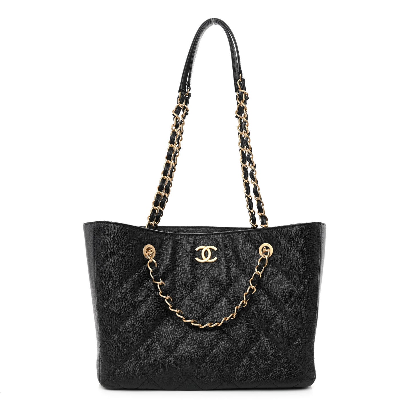 Caviar Quilted Small Shopping Tote Black