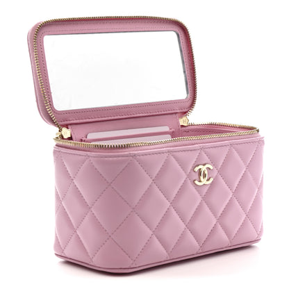 Chanel Lambskin Quilted Small Top Handle Vanity Case With Chain Pink 6 of 12