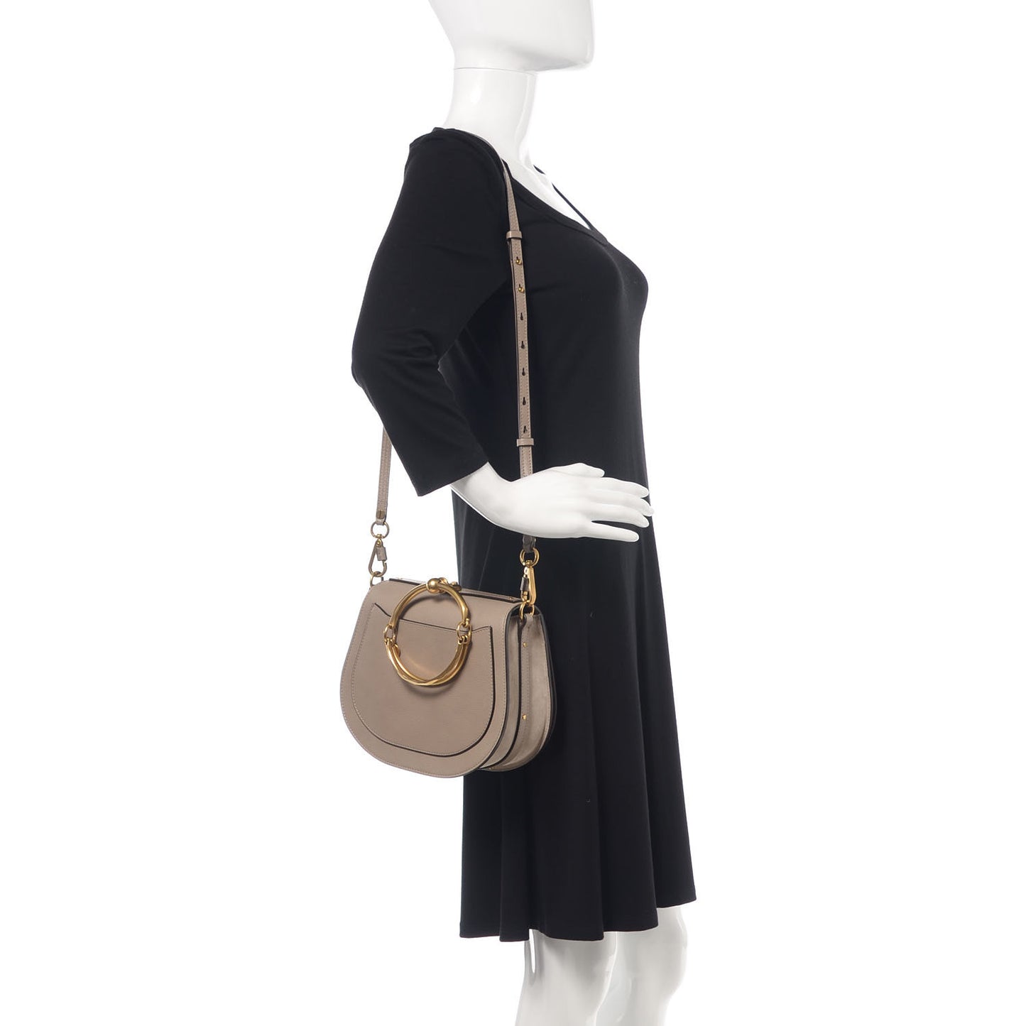 Calfskin Suede Medium Nile Bracelet Bag Motty Grey