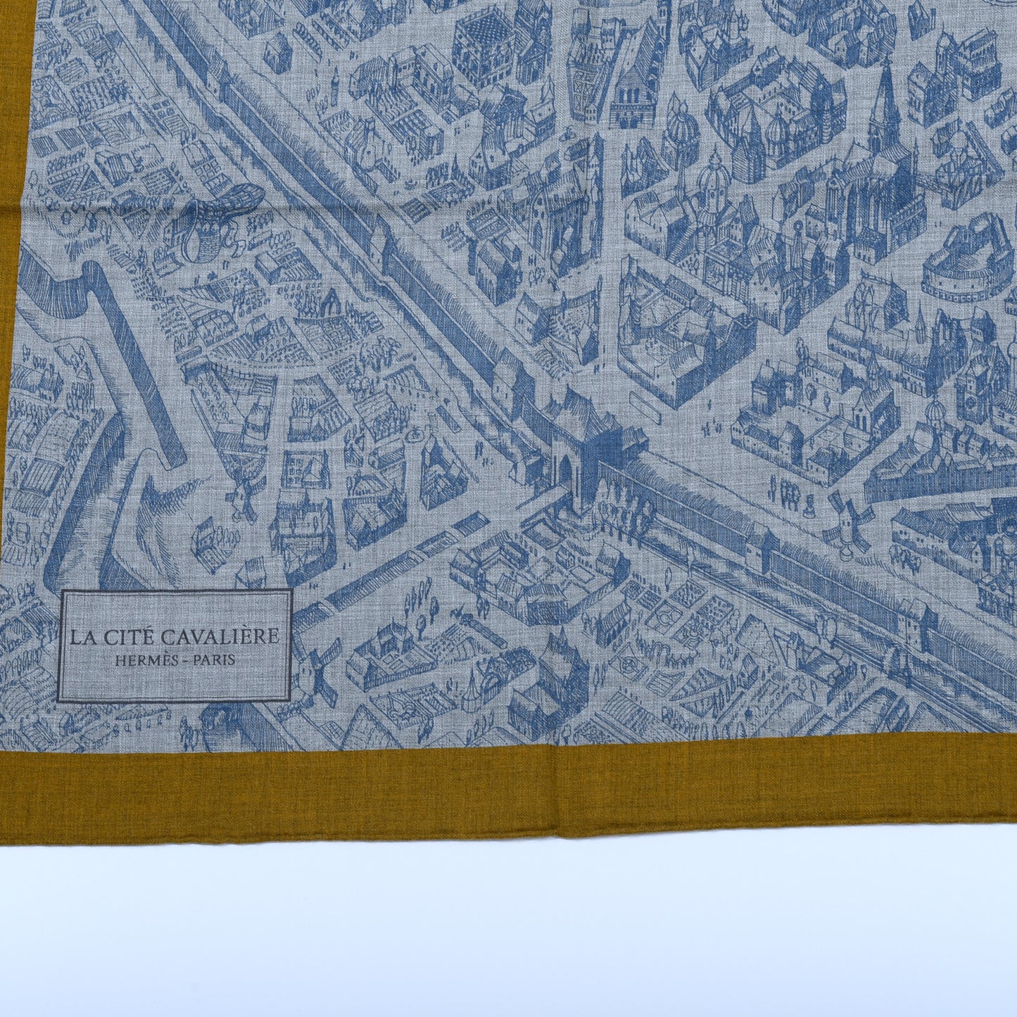 Cashmere Silk La Cite Cavaliere Shawl 140 Gold Gris Chine