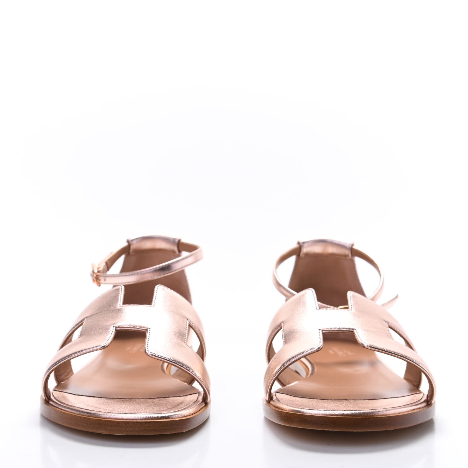 Hermes Metallic Calfskin Santorini Sandals 38 Rose Doré 2 of 7